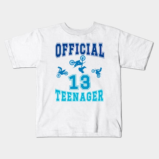 Official Teenager 13th Birthday Motocross Dirtbike Pro Rider Kids T-Shirt by Jas-Kei Designs